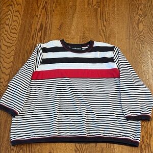 Sag Harbor Women's Crewneck Top - Black, White, Red Stripes